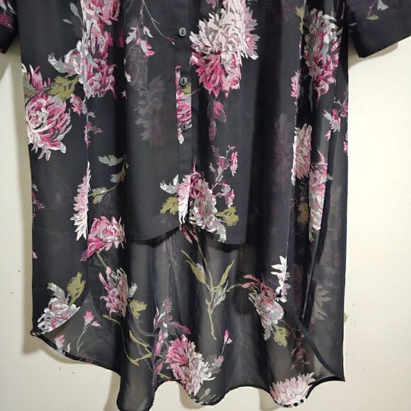 EUC MAURICES SHEER FLORAL BUTTON DOWN HIGH LOW DRESS LONGSLEEVES SZ M - Picture 10 of 16
